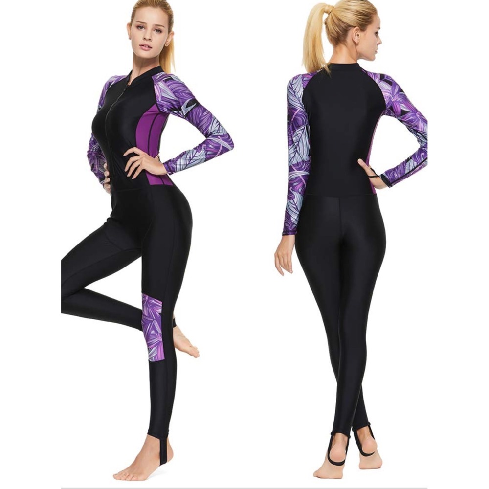 Full Body Rash Guard Women Medium Black Purple NEW UV Scuba Dive Skin Floral